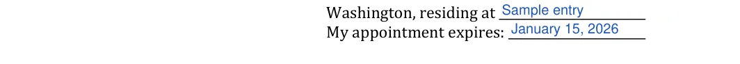 Washington small estate affidavit: My appointment expires, filled with sample entries