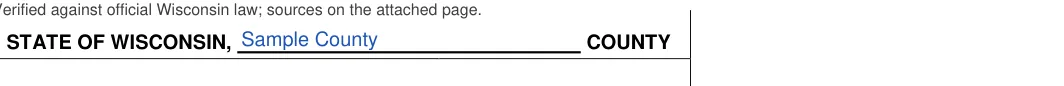Wisconsin small estate affidavit: COUNTY, filled with sample entries