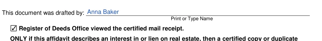 Wisconsin small estate affidavit: This document was drafted by, filled with sample entries