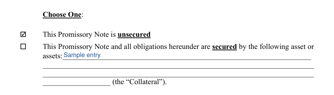 Alabama promissory note: Choose One, filled with sample entries