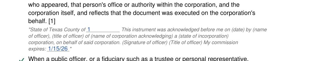 Texas notary acknowledgement: Notary acknowledgement tx.14.state of texas county of, Notary acknowledgement tx.15.expires, filled with sample entries