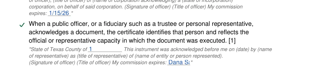 Texas notary acknowledgement: Notary acknowledgement tx.16.state of texas county of, Notary acknowledgement tx.17.signature of officer title of officer my, filled with sample entries