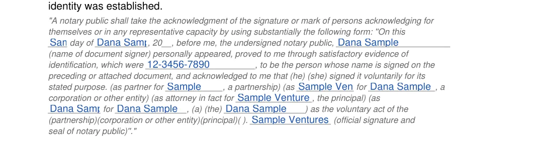 Massachusetts notary acknowledgement: Notary acknowledgement ma.13.themselves or in any representative capa, Notary acknowledgement ma.14.day of and more, filled with sample entries