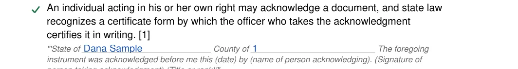 Ohio notary acknowledgement: Notary acknowledgement oh.8.state of, Notary acknowledgement oh.9.county of, filled with sample entries