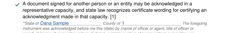 Ohio notary acknowledgement: Notary acknowledgement oh.10.state of, Notary acknowledgement oh.11.county of, filled with sample entries