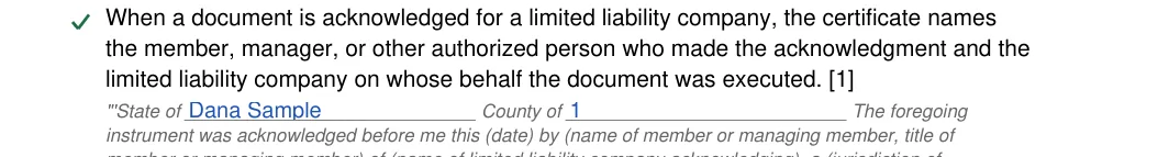Ohio notary acknowledgement: Notary acknowledgement oh.12.state of, Notary acknowledgement oh.13.county of, filled with sample entries