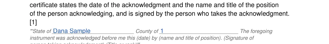 Ohio notary acknowledgement: Notary acknowledgement oh.18.state of, Notary acknowledgement oh.19.county of, filled with sample entries