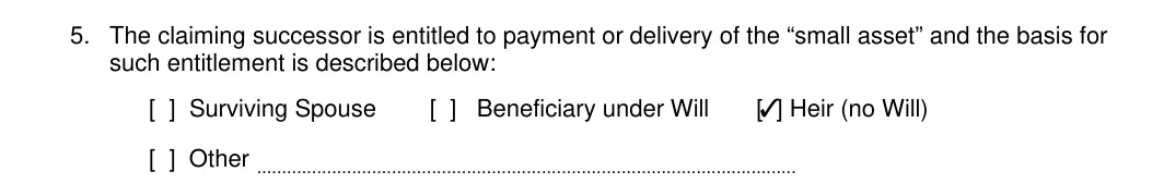 Virginia small estate affidavit, Form CC-1685: basis of entitlement, filled with sample entries