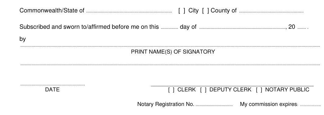 Virginia small estate affidavit, Form CC-1685: oath block, filled with sample entries