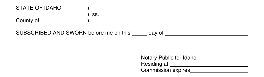 Idaho small estate affidavit, CAO Pb 01: notary block, filled with sample entries