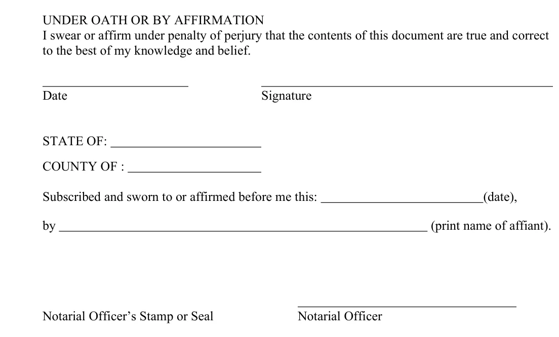 Arizona small estate affidavit, form PBSE11f: oath and notary, filled with sample entries