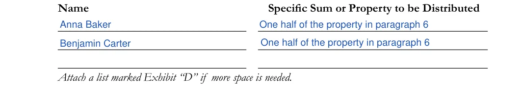 Illinois small estate affidavit, Cook County form CCP 0248: who receives the property, filled with sample entries