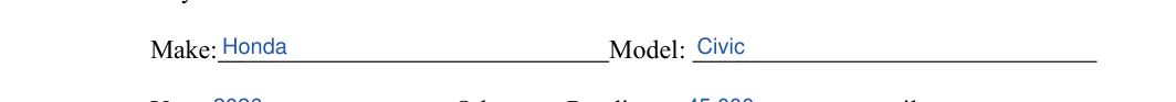 California motorcycle bill of sale: Make, filled with sample entries