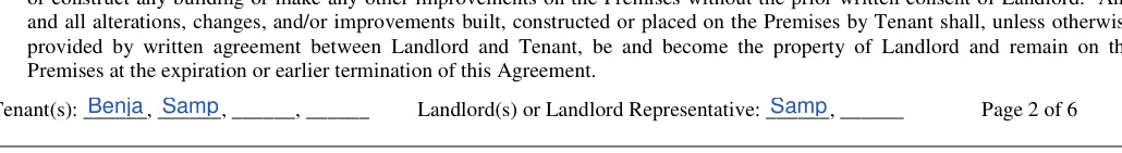 Florida month-to-month lease agreement: Tenants, Undefined and more, filled with sample entries