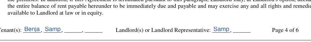 Florida month-to-month lease agreement: Tenants, Undefined and more, filled with sample entries