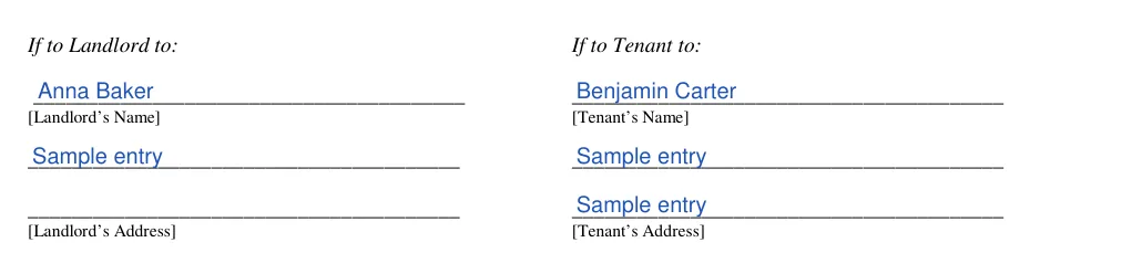 Florida month-to-month lease agreement: If to Landlord to, filled with sample entries
