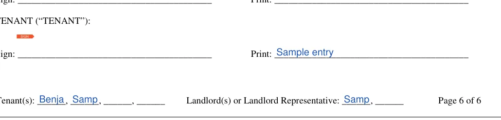 Florida month-to-month lease agreement: TENANT (“TENANT”), filled with sample entries