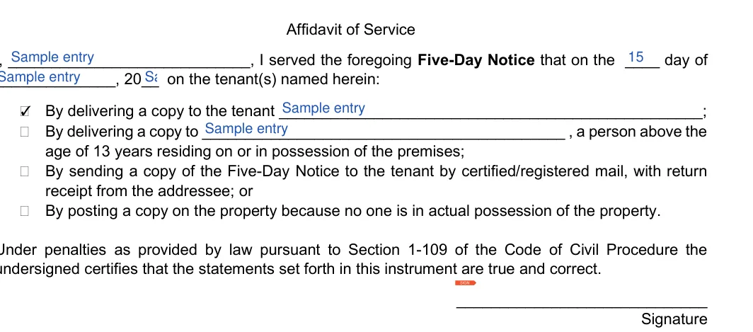 Illinois 5-day eviction notice: I served the foregoing fiveday notice that on the, Day of and more, filled with sample entries