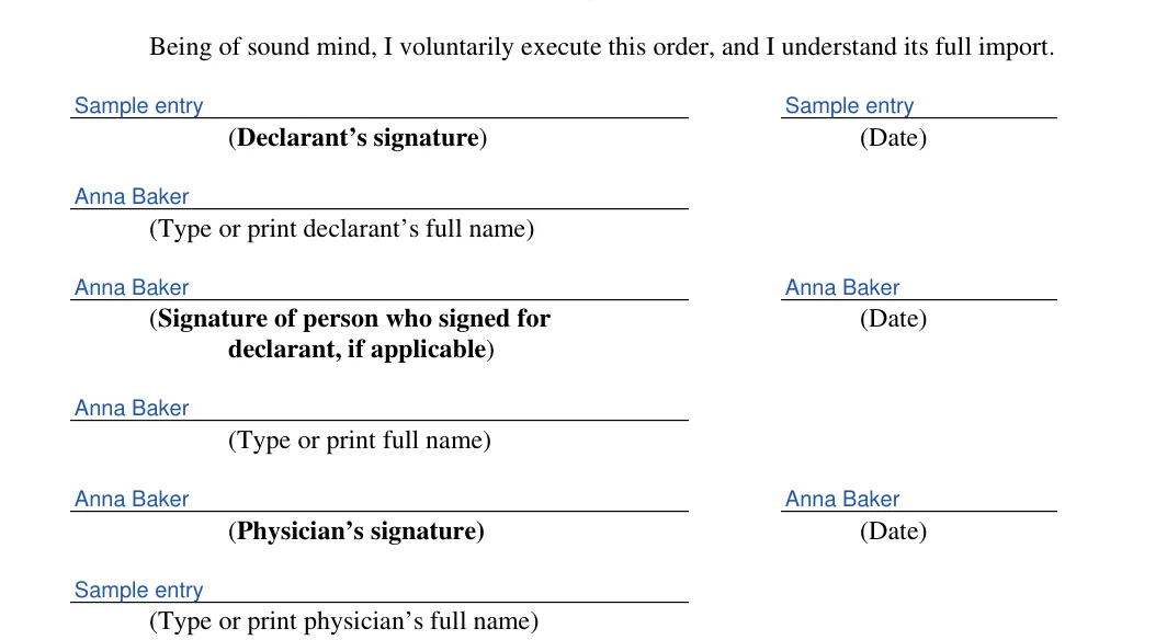 Michigan DNR order: Dnr form mi.2.being of sound mind i voluntarily execut, Dnr form mi.3.being of sound mind i voluntarily execut and more, filled with sample entries