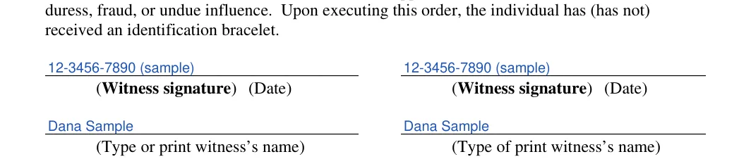 Michigan DNR order: Dnr form mi.11.received an identification bracelet, Dnr form mi.12.received an identification bracelet and more, filled with sample entries