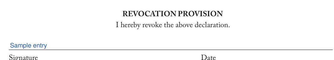 Kansas DNR order: REVOCATION PROVISION, filled with sample entries