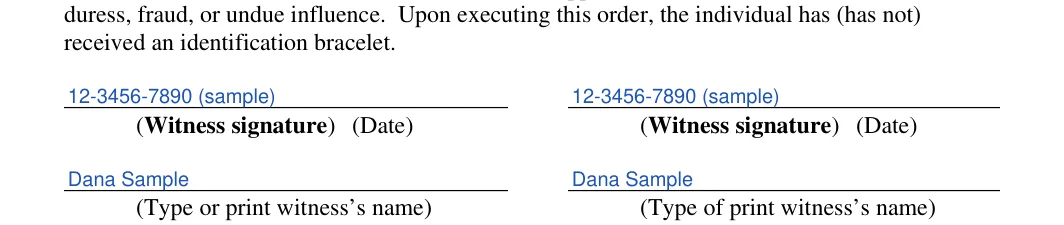 Michigan DNR order: Dnr form mi.21.received an identification bracelet, Dnr form mi.22.received an identification bracelet and more, filled with sample entries