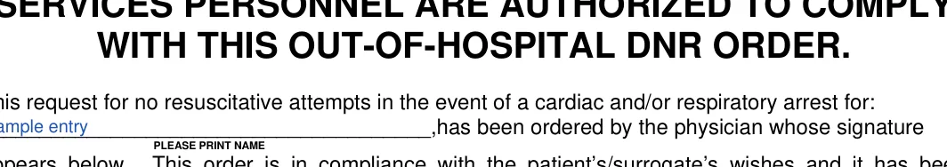 New Jersey DNR order: WITH THIS OUT-OF-HOSPITAL DNR ORDER, filled with sample entries