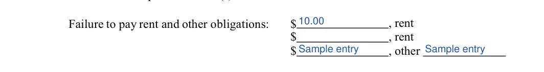 Ohio 3-day eviction notice: Failure to pay rent and other obligations, filled with sample entries