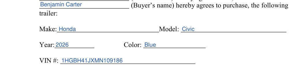 Georgia trailer bill of sale: trailer, filled with sample entries