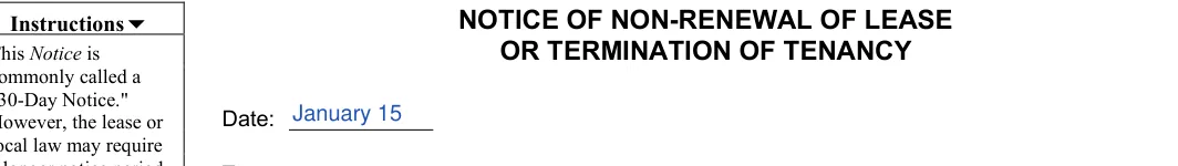 Illinois lease termination letter: OR TERMINATION OF TENANCY, filled with sample entries