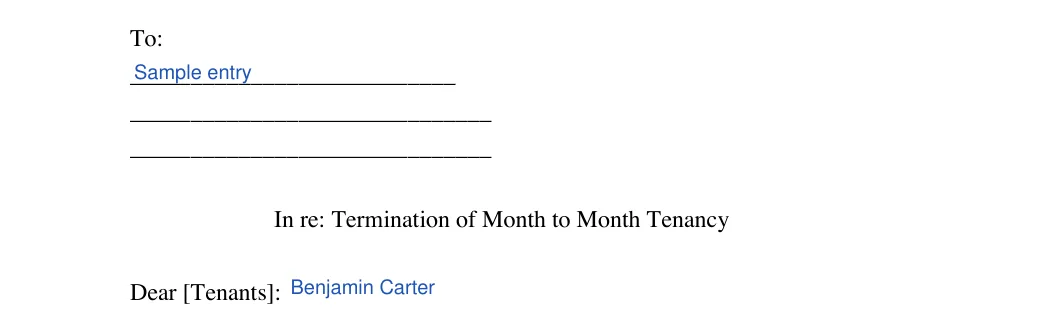 Ohio lease termination letter: To, filled with sample entries