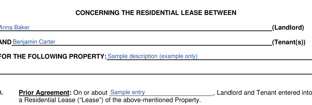 Texas lease termination letter: CONCERNING THE RESIDENTIAL LEASE BETWEEN, filled with sample entries