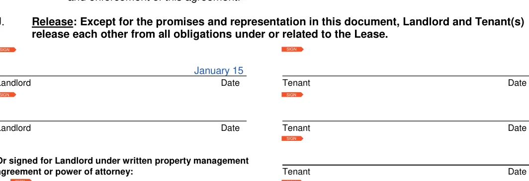 Texas lease termination letter: Date, Signature, filled with sample entries