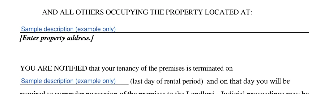 Washington lease termination letter: AND ALL OTHERS OCCUPYING THE PROPERTY LOCATED AT, filled with sample entries