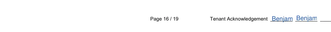 Illinois Chicago residential lease agreement: Tenant acknowledgement 15, Tenant acknowledgement, filled with sample entries