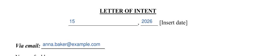 Letter of Intent (LOI): LETTER OF INTENT, filled with sample entries