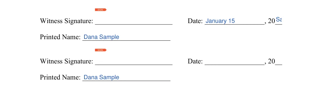 Bicycle Bill of Sale: Witness 1 signature, Date and more, filled with sample entries