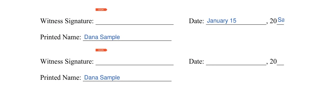 Equipment Bill of Sale: Witness 1 signature, Date and more, filled with sample entries