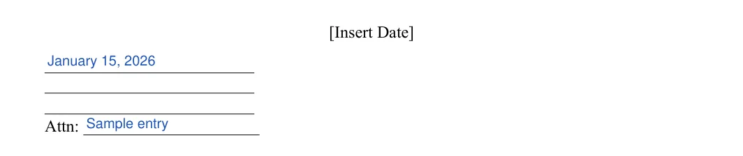 Employment Verification Letter: Insert date, Attn, filled with sample entries