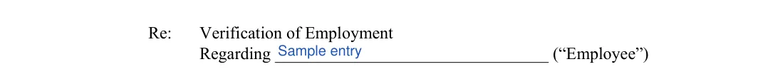 Employment Verification Letter: Re, filled with sample entries