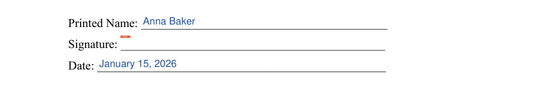 Credit Check Authorization: Printed name, Signature and more, filled with sample entries