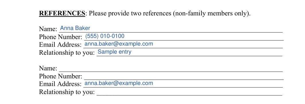 Tenant Background Check: Name, Phone number and more, filled with sample entries