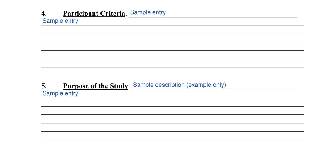 Informed Consent: Participant criteria, 4 and more, filled with sample entries