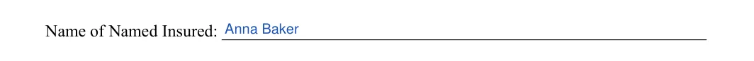 Field Trip Permission Slip: Name of named insured, filled with sample entries