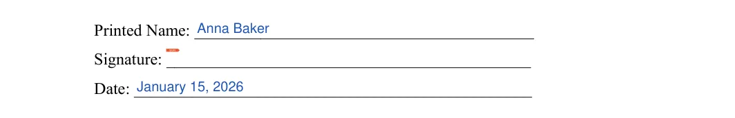 Field Trip Permission Slip: Printed name, Signature and more, filled with sample entries