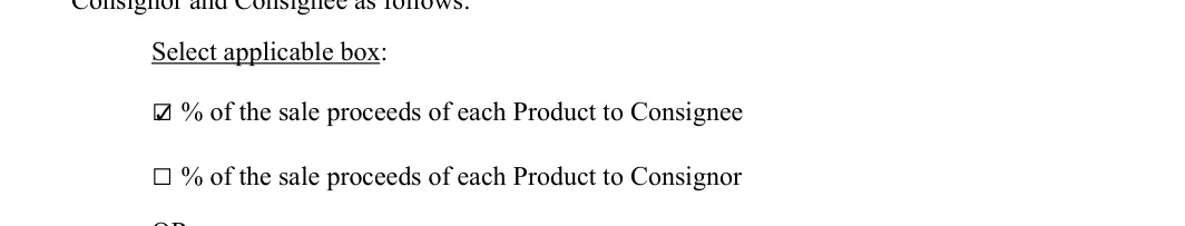 Consignment Agreement: Select applicable box, filled with sample entries