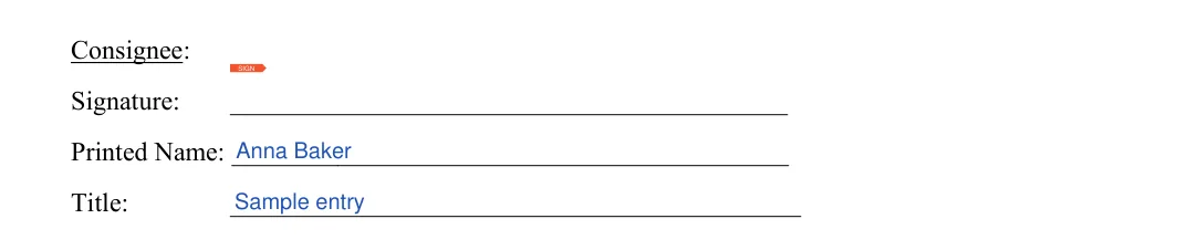 Consignment Agreement: Consignee, filled with sample entries