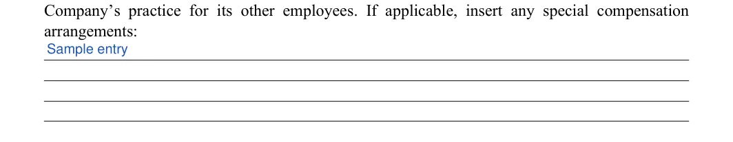 Employment Contract: arrangements, filled with sample entries