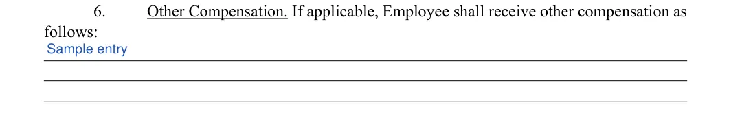 Employment Contract: follows, filled with sample entries