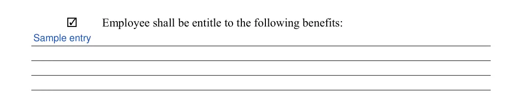 Employment Contract: Employee shall be entitle to the following benefits, filled with sample entries